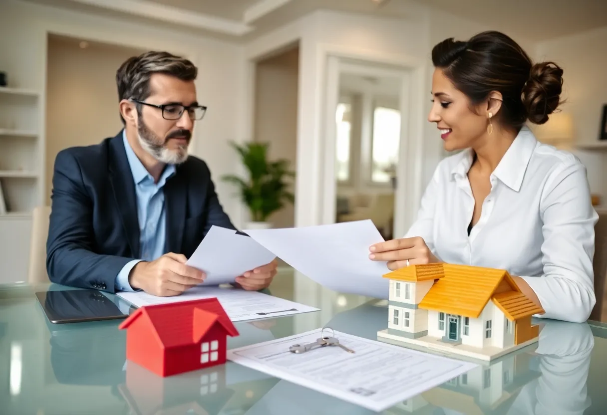 First-time home buyer discussing closing documents with real estate agent