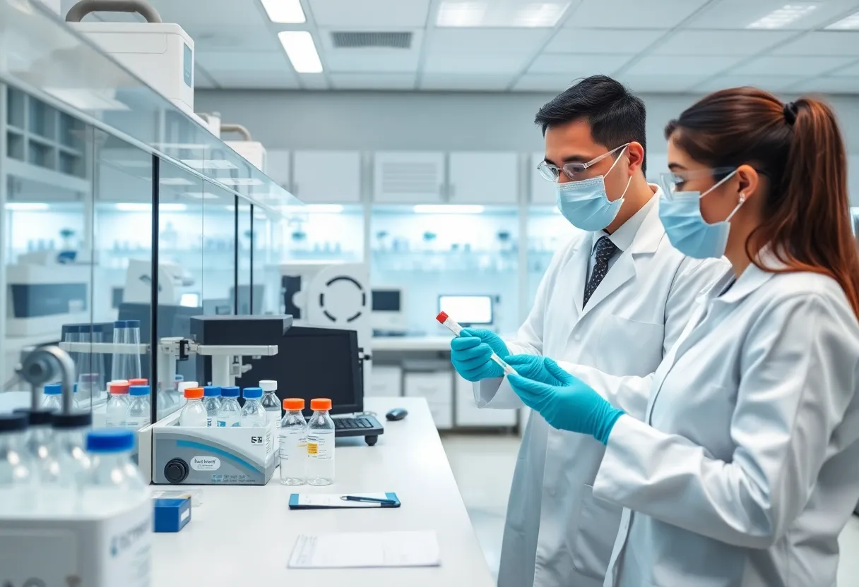 Laboratory technicians at work in a modern lab