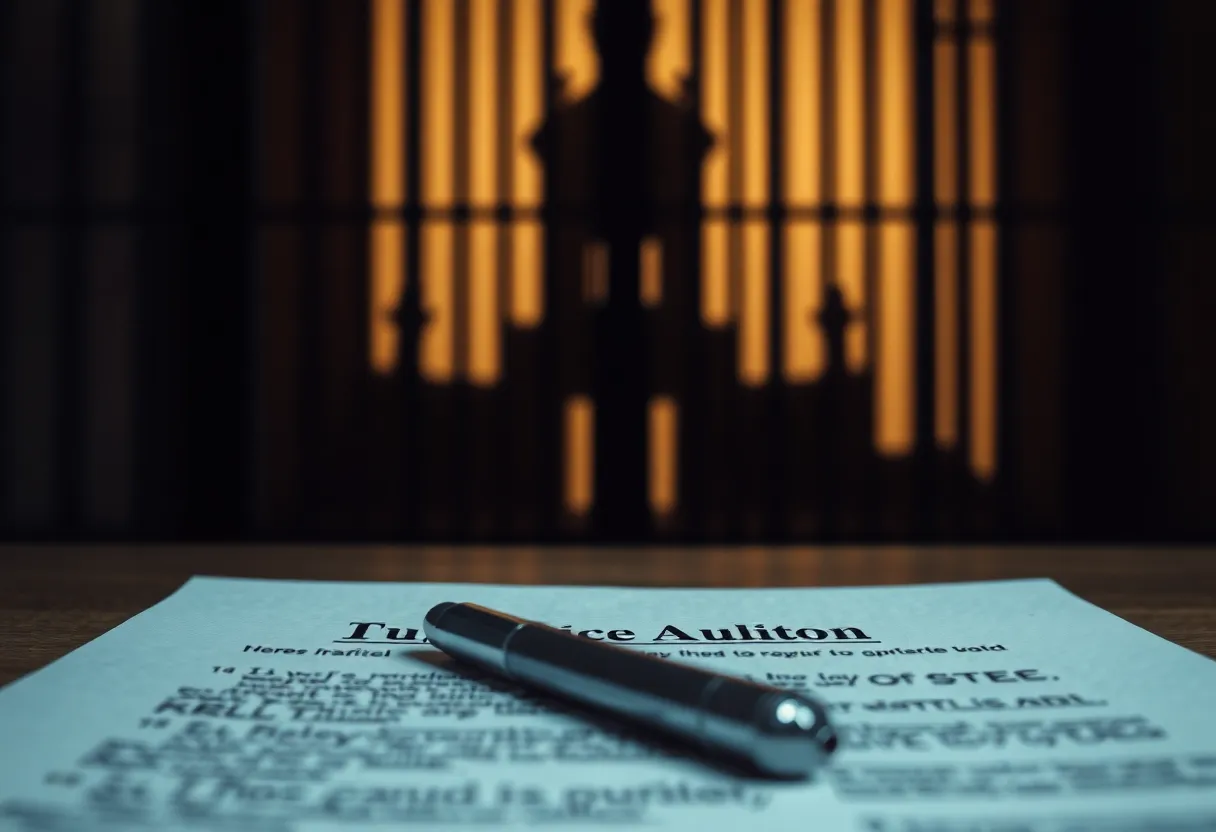 Depiction of prison and fraudulent legal documents
