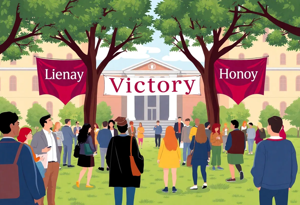 Students celebrating Grand Canyon University's legal victory