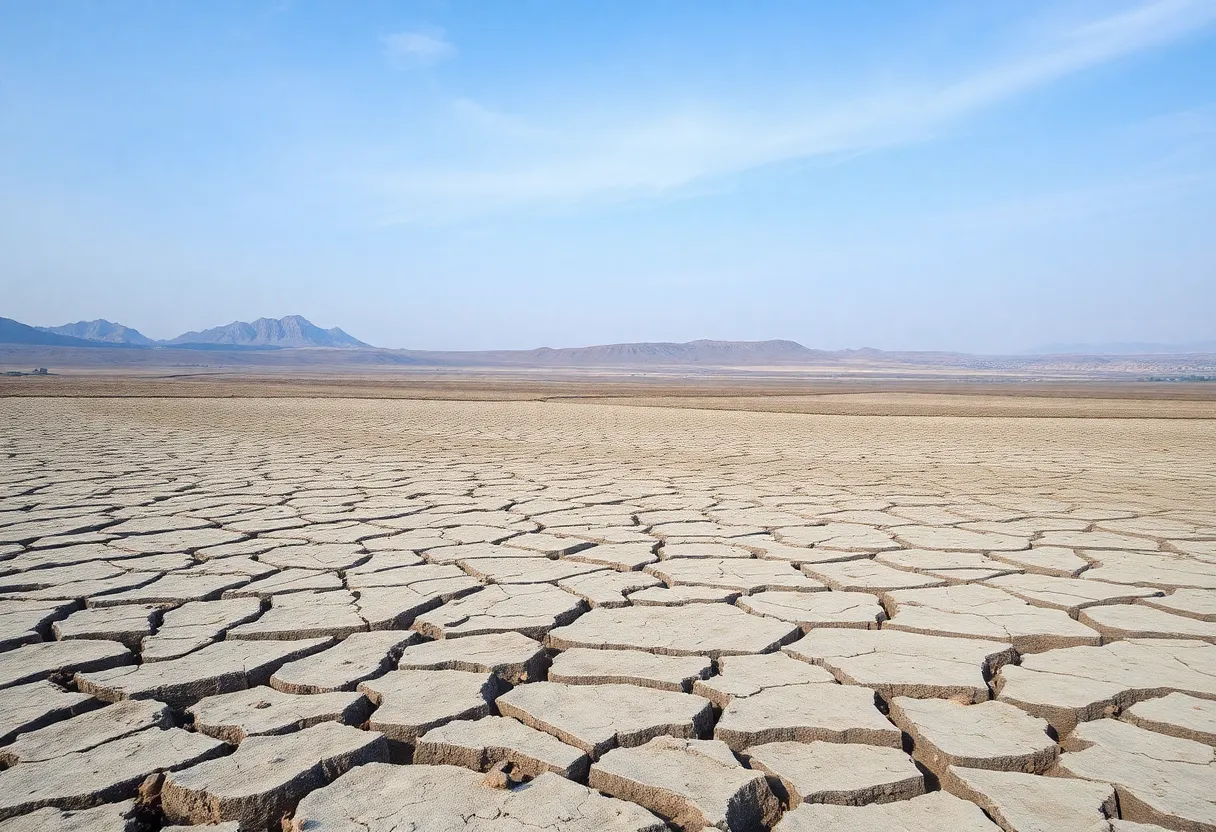 Dry cracked land representing the global water crisis