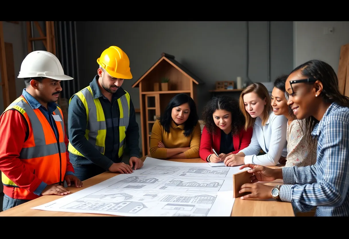 Construction workers planning a housing project