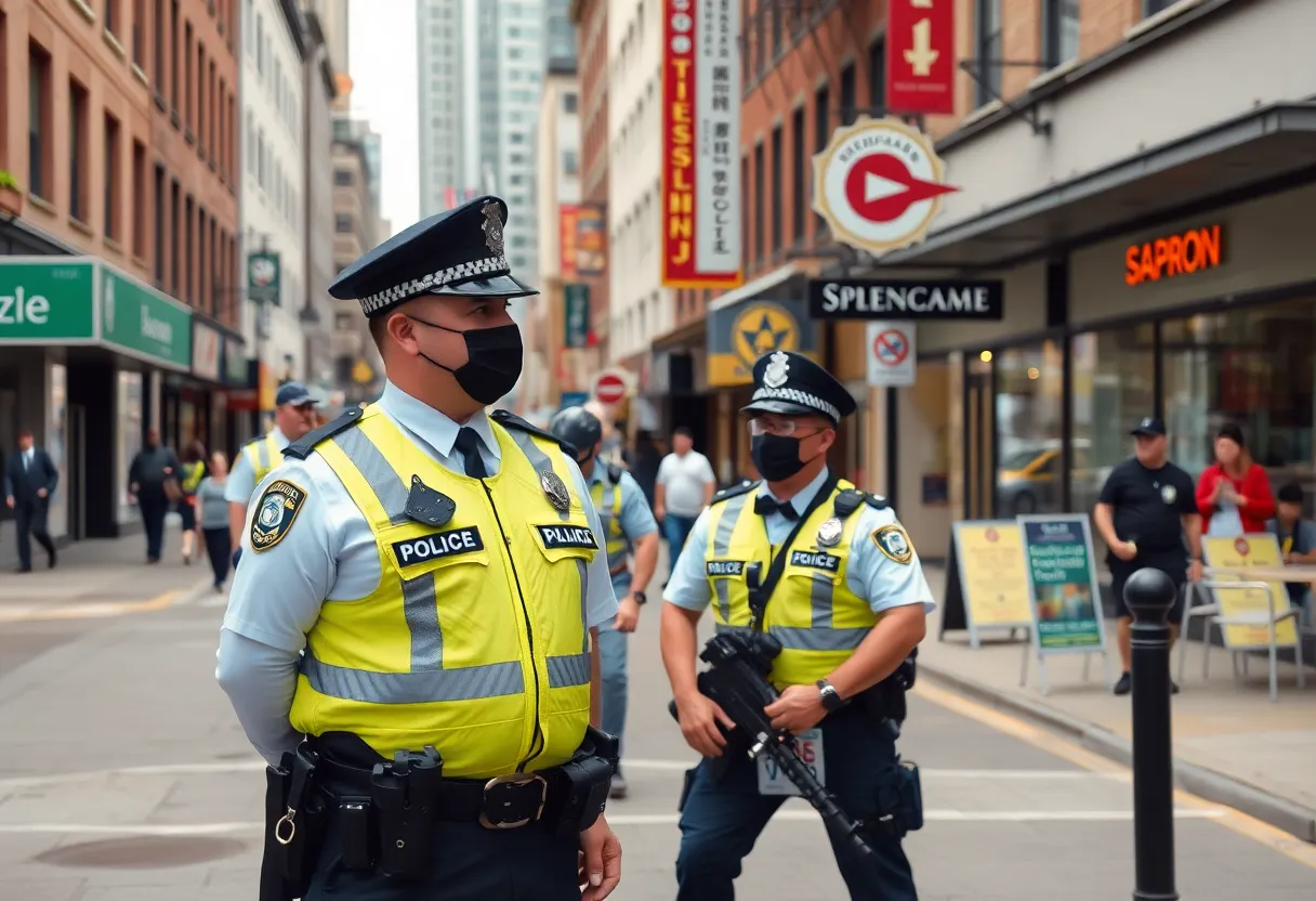Police presence in a local business area due to influencer misconduct.