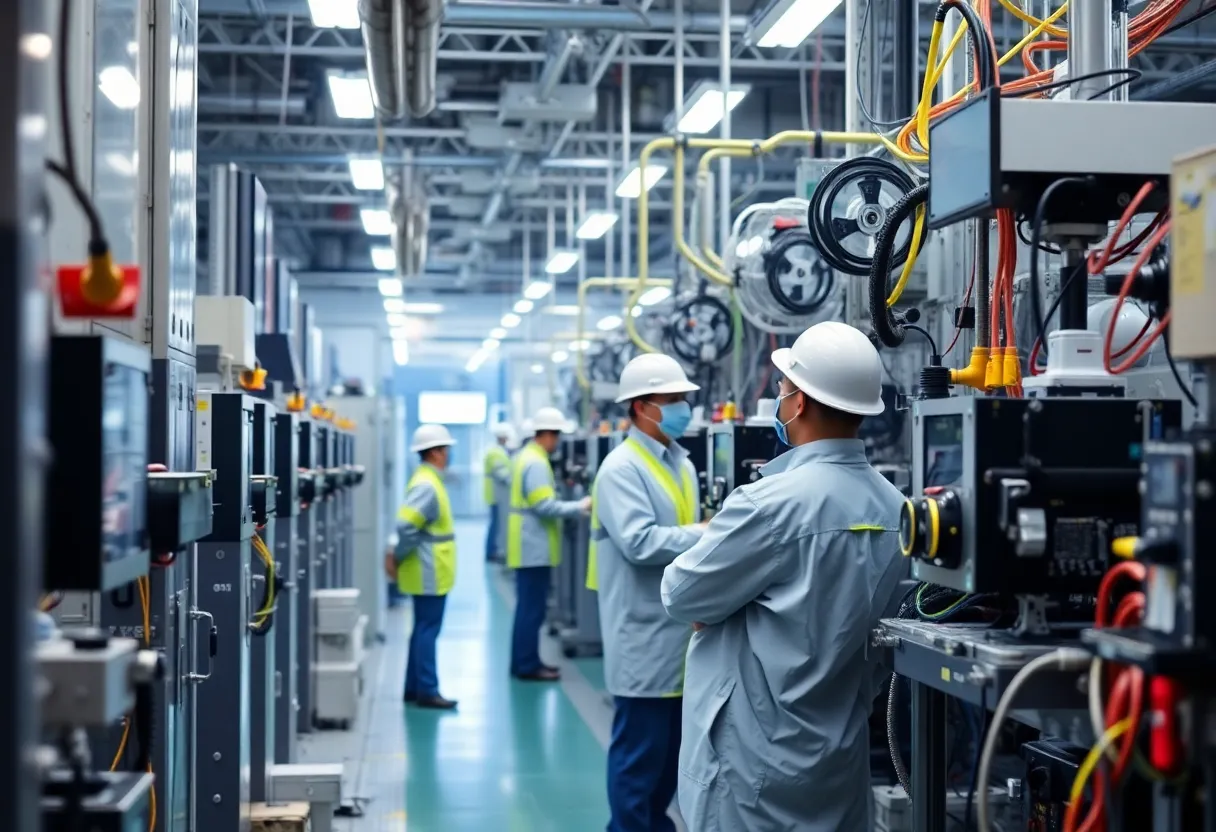 Workers in protective gear at Intel's semiconductor facility