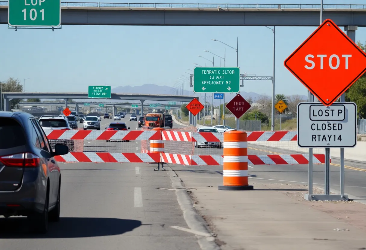 Construction work on Loop 101 Freeway