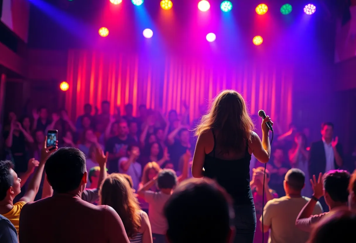 Live music concert featuring a female singer with a band.