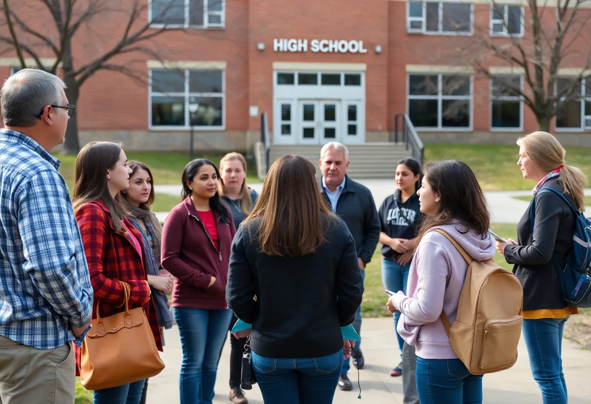 Parents and students discussing safety concerns outside Maryvale High School