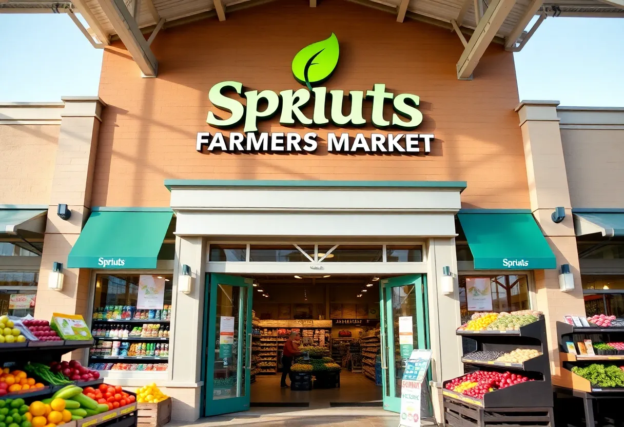 Entrance of the new Sprouts Farmers Market in Woodbridge with fresh produce