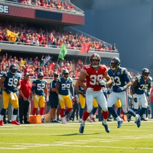 NFL players competing during the preseason game.