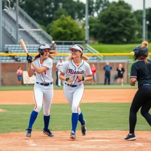 Softball players from Oregon State and Arizona State competing on the field
