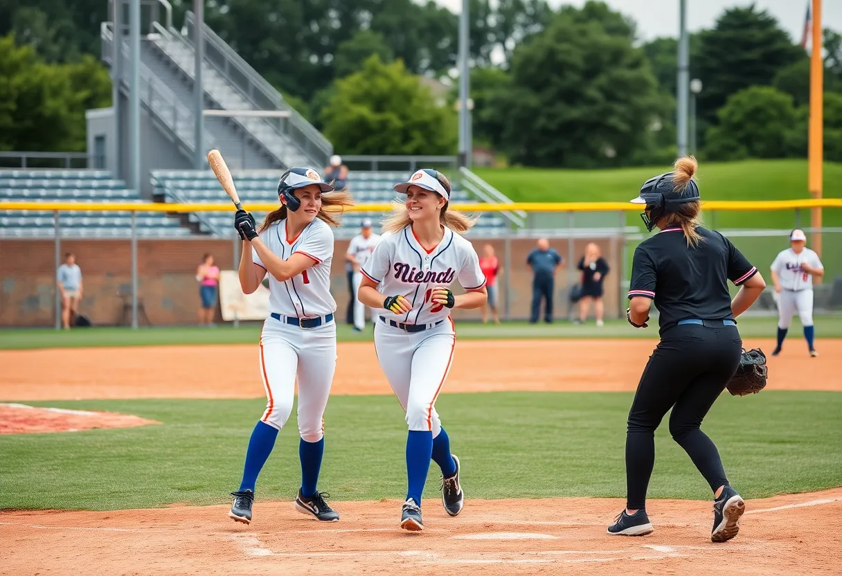 Softball players from Oregon State and Arizona State competing on the field