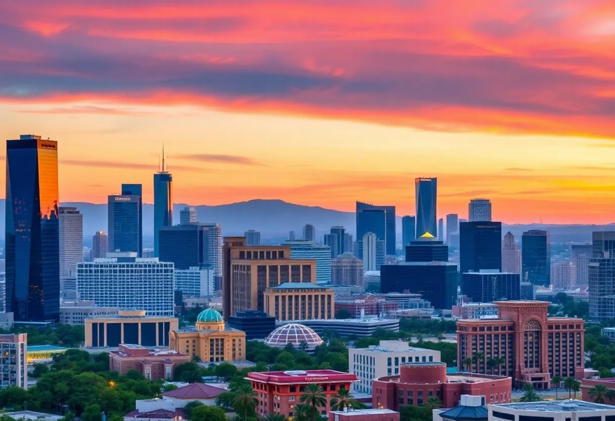 City skyline of Phoenix, Arizona with modern architecture.