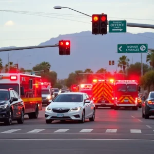 Emergency vehicles respond to a car crash in Phoenix, causing traffic disruptions.