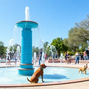 Chilled water fountain in a Phoenix park providing hydration to residents