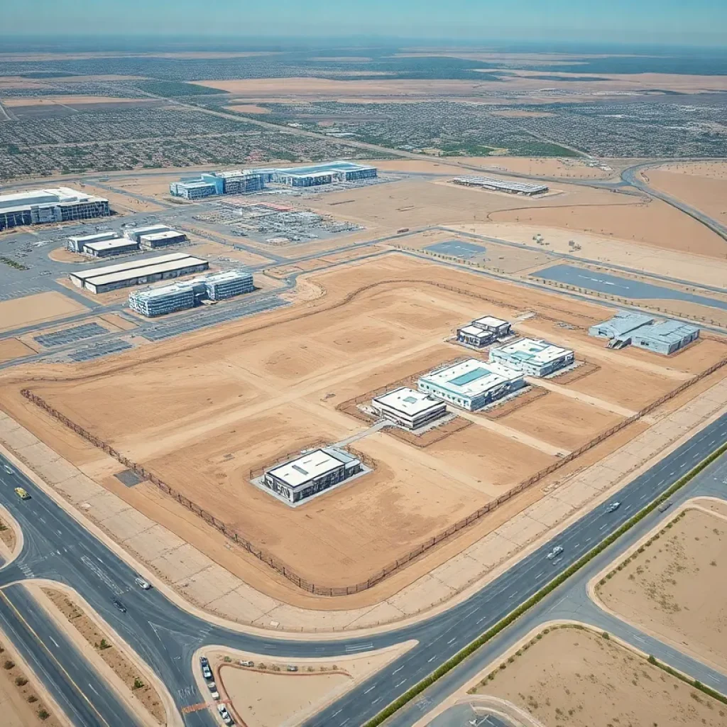 Aerial view of desert site proposed for commercial development in Phoenix