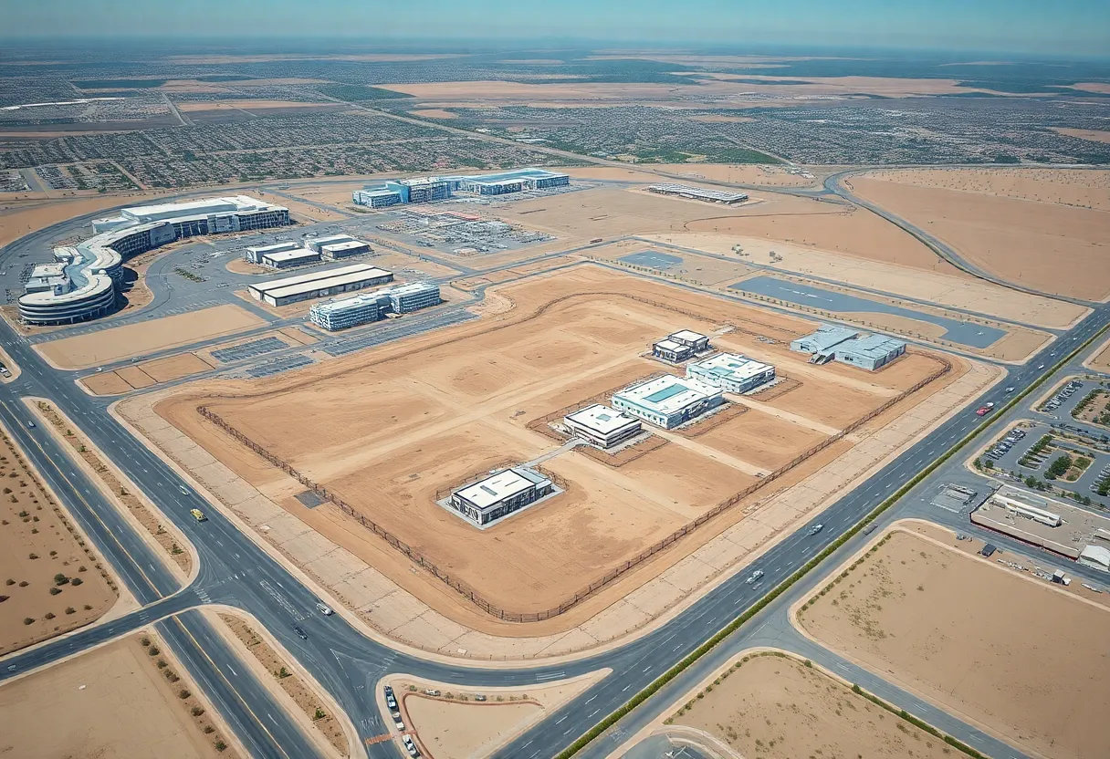 Aerial view of desert site proposed for commercial development in Phoenix
