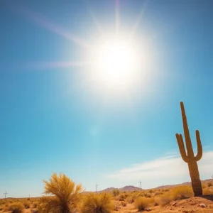 Scorching desert landscape of Phoenix with a clear blue sky