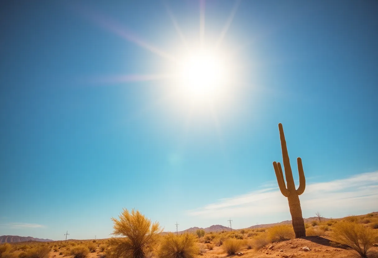Scorching desert landscape of Phoenix with a clear blue sky