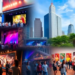 Collage of various events happening in Phoenix including sports and arts.