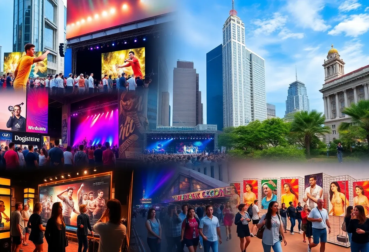 Collage of various events happening in Phoenix including sports and arts.