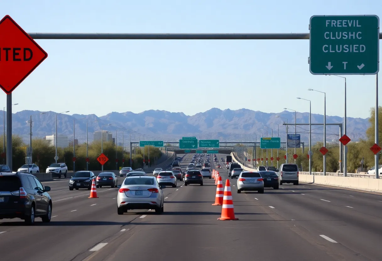 Construction work on a Phoenix freeway with traffic cones