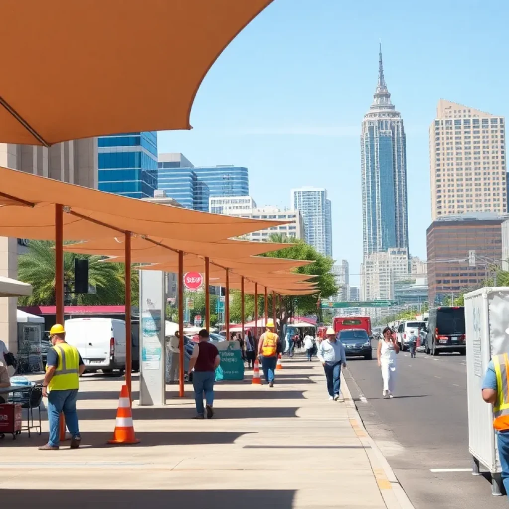 Outdoor workers in Phoenix under shade during extreme heat