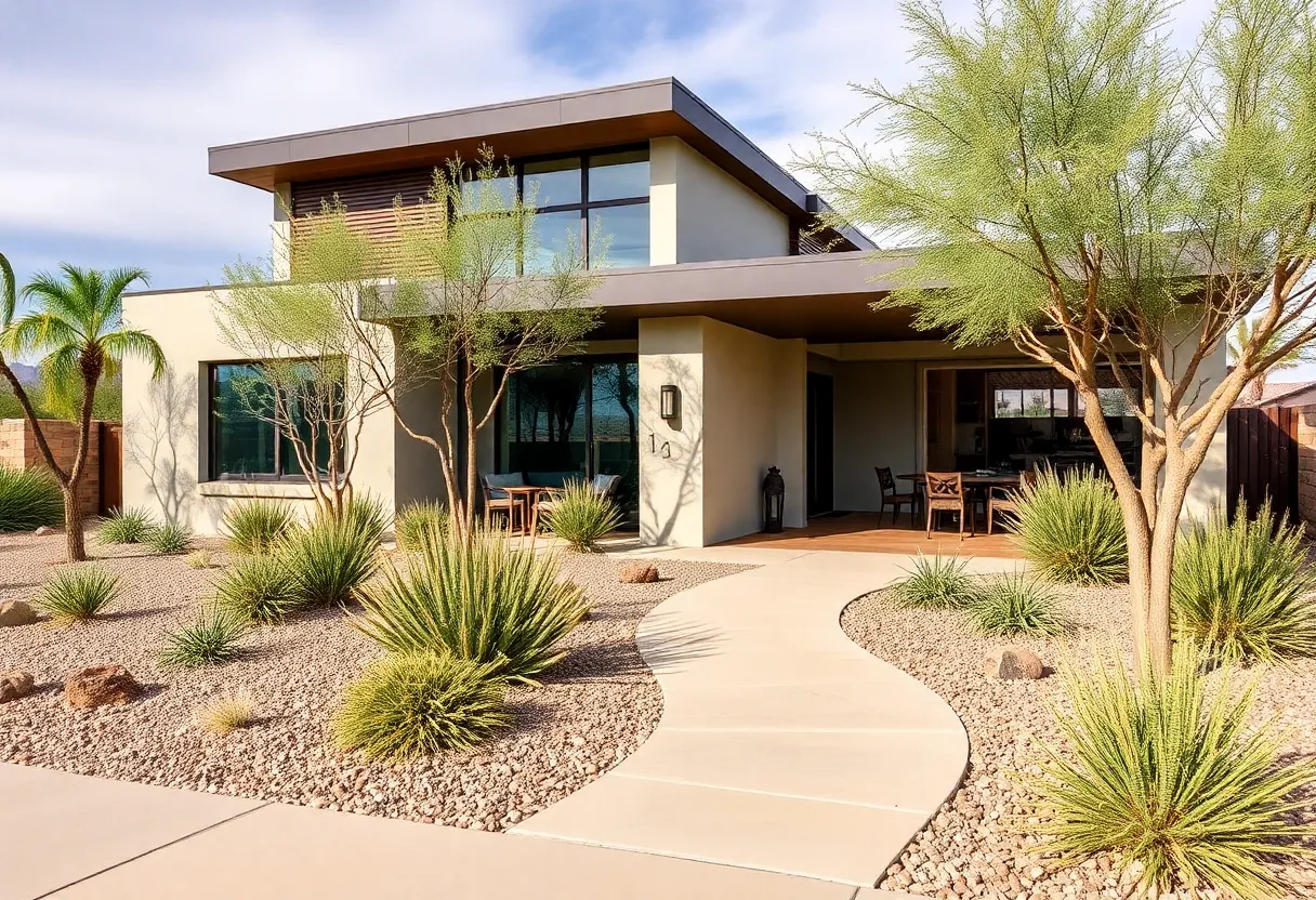 A newly constructed home in Phoenix designed for energy efficiency in a desert climate.