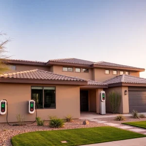 A newly built home in Phoenix, depicting sustainable features.