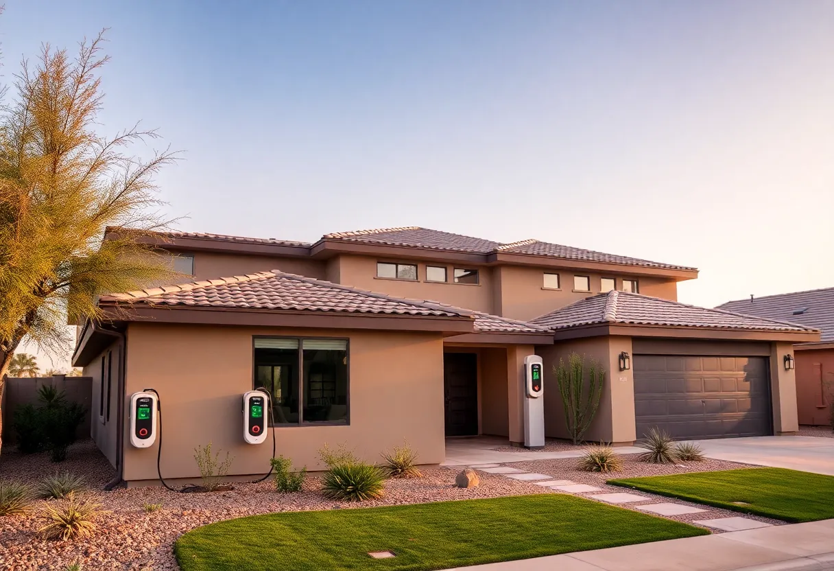A newly built home in Phoenix, depicting sustainable features.