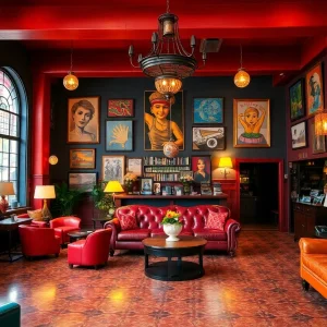 Interior of the Phoenix Hotel showcasing retro decor and artistic vibe