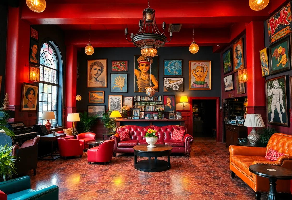 Interior of the Phoenix Hotel showcasing retro decor and artistic vibe