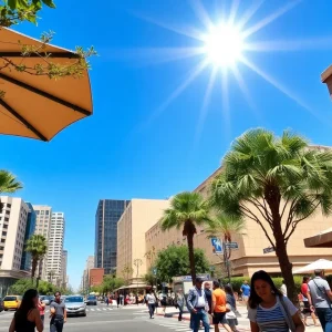 Heat wave in Phoenix with people staying cool