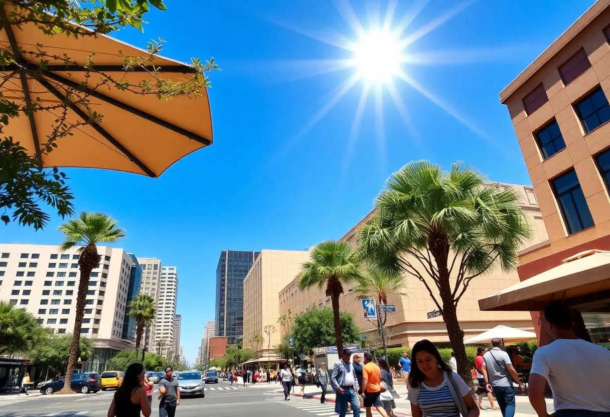 Heat wave in Phoenix with people staying cool
