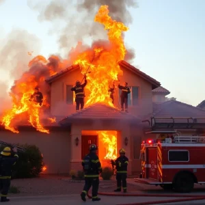 Firefighters battling a house fire in Phoenix