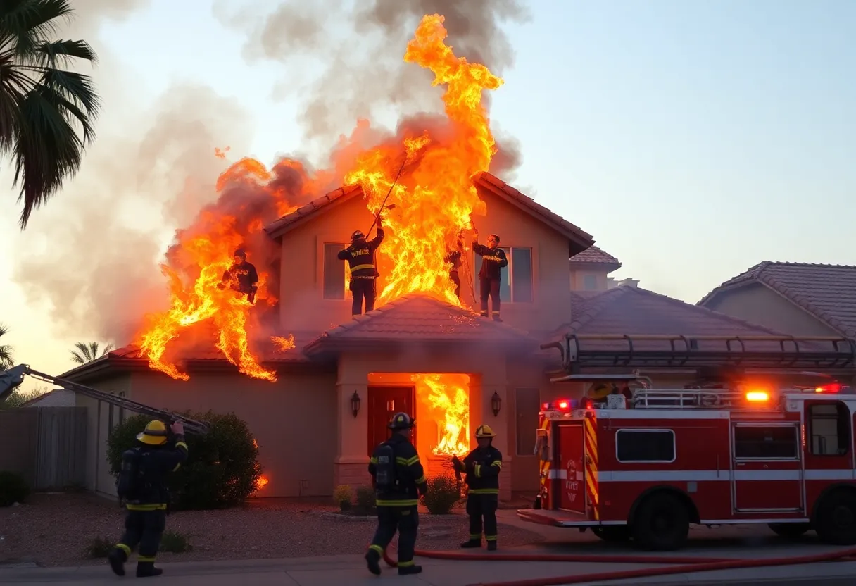 Firefighters battling a house fire in Phoenix
