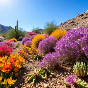 Diverse ground cover plants in a sunny Phoenix garden.