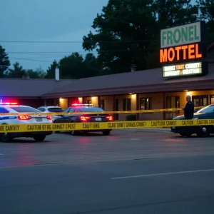 Police outside a motel after an accidental shooting incident