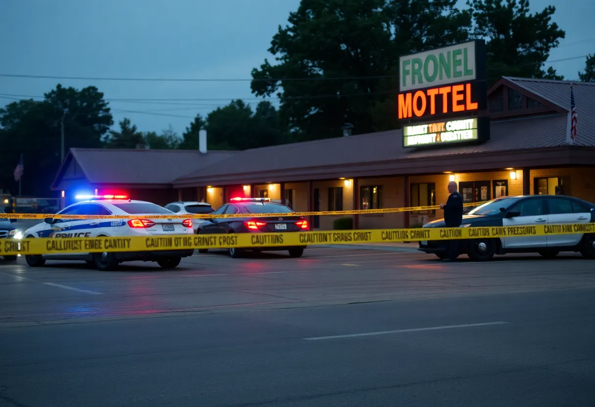 Police outside a motel after an accidental shooting incident