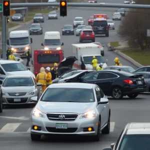 Accident scene with emergency responders at a multi-vehicle collision in Phoenix