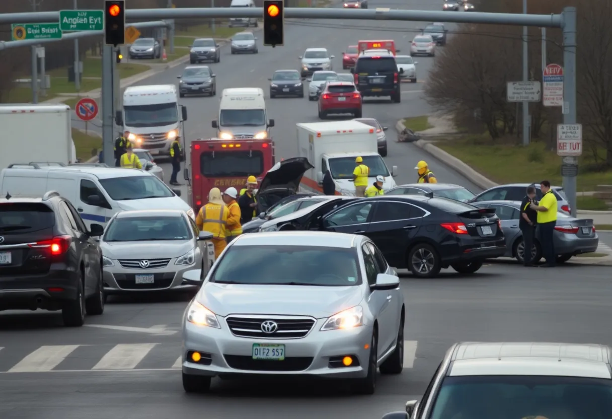 Accident scene with emergency responders at a multi-vehicle collision in Phoenix