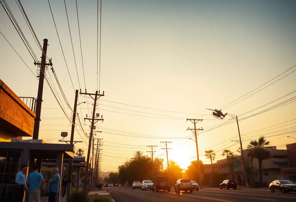 Phoenix urban scene during a power outage with heatwave effects
