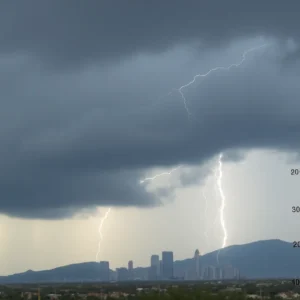 Thunderstorm clouds over Phoenix with high temperature