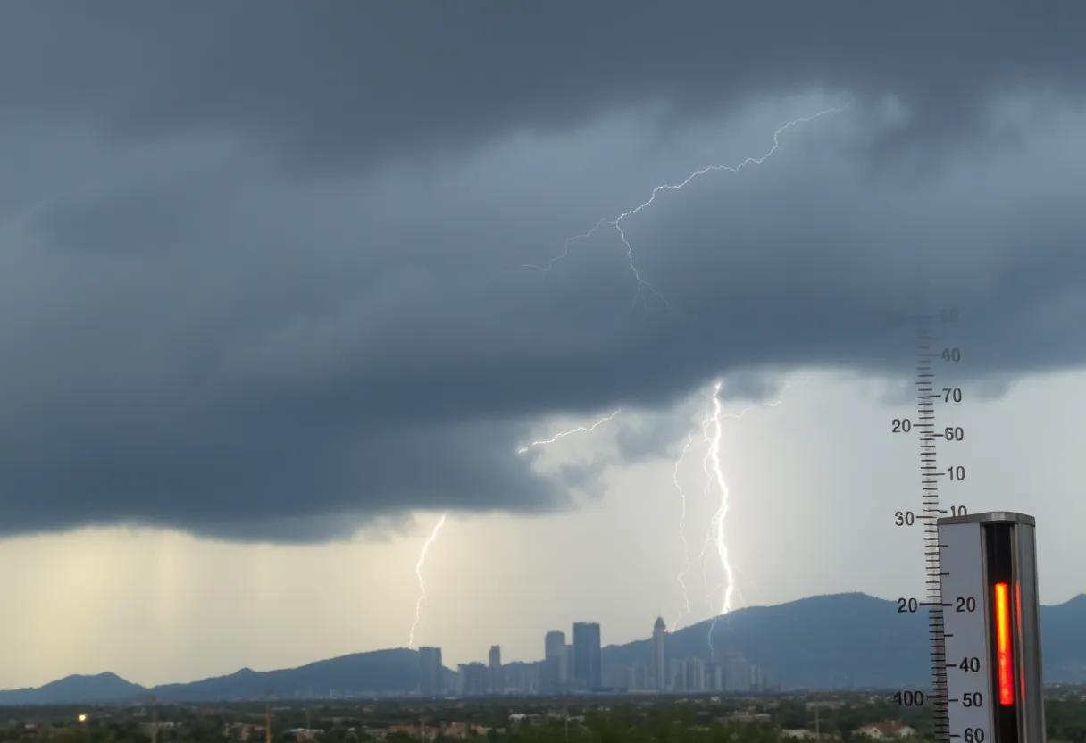 Thunderstorm clouds over Phoenix with high temperature