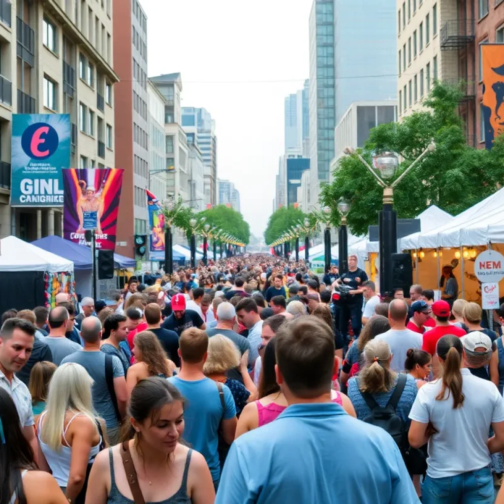 Crowded outdoor event in Phoenix with music and art activities