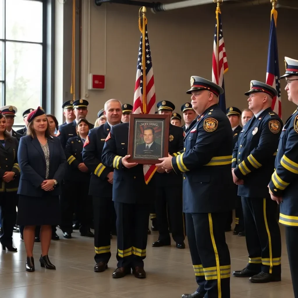 Ceremony honoring a firefighter's promotion at Phoenix Fire Department.