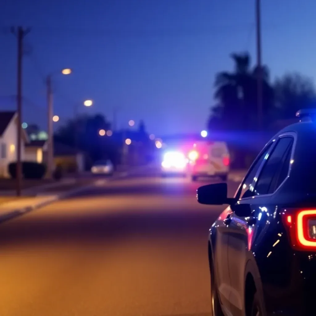 Police lights at night in a Phoenix neighborhood after a shooting incident.