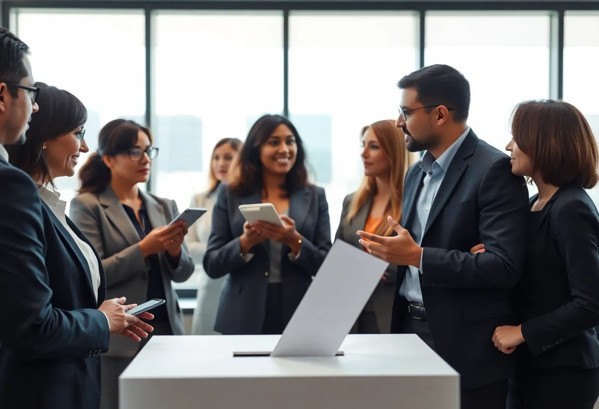 Professionals participating in a business poll.