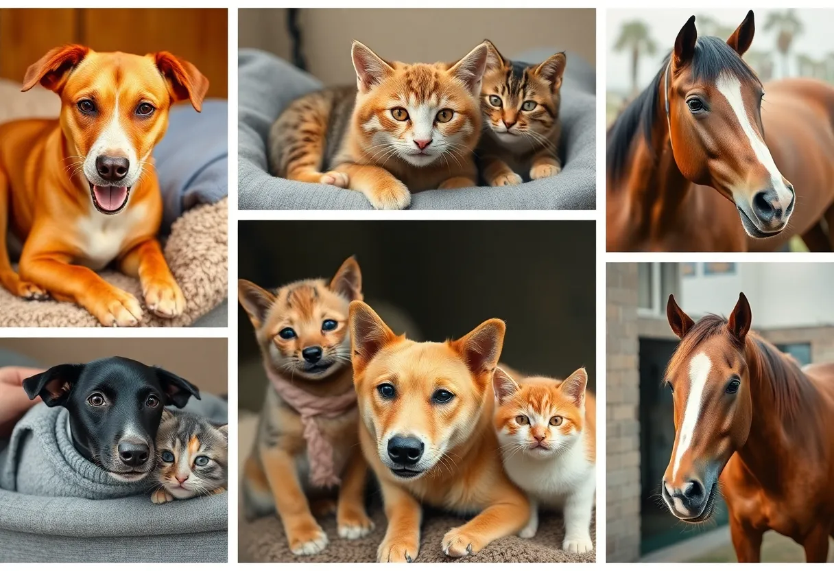 A group of rescued animals in a shelter, representing the efforts against animal cruelty in Phoenix.