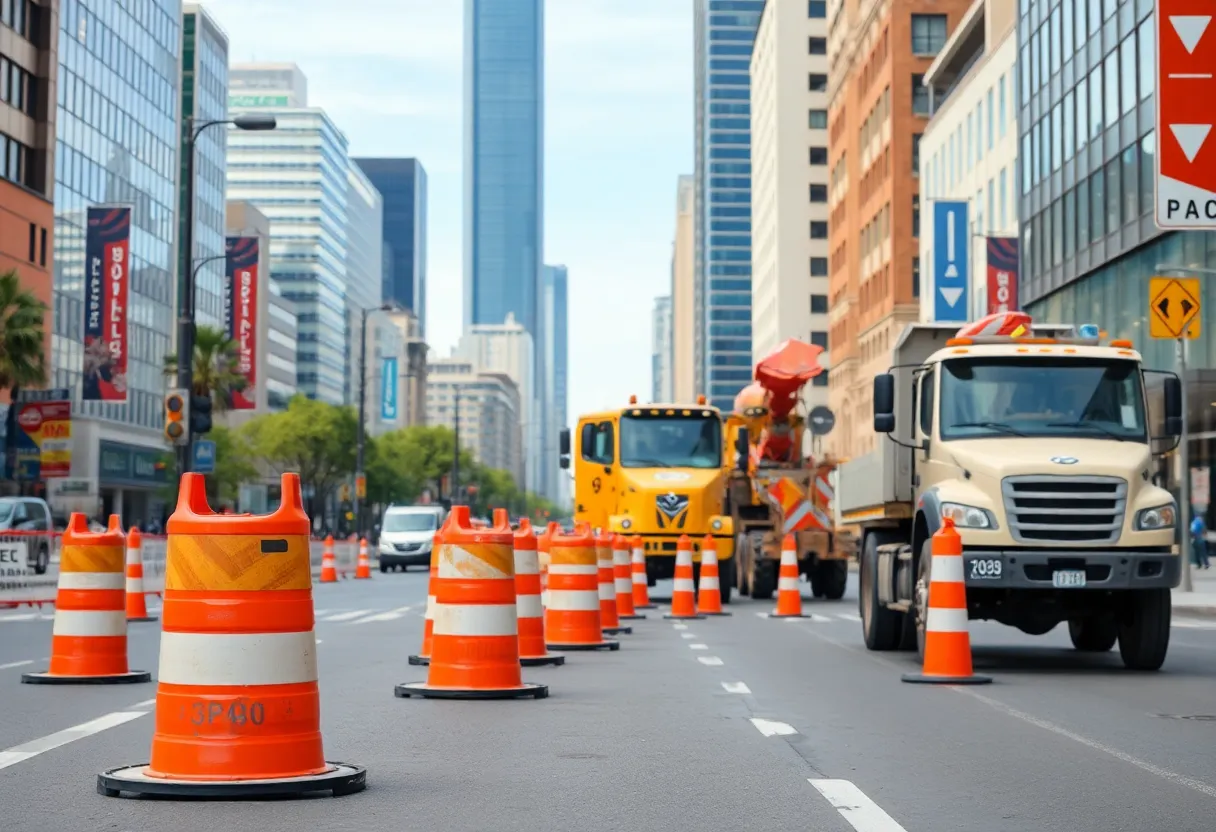 Construction activities on a road in Rockford, Illinois