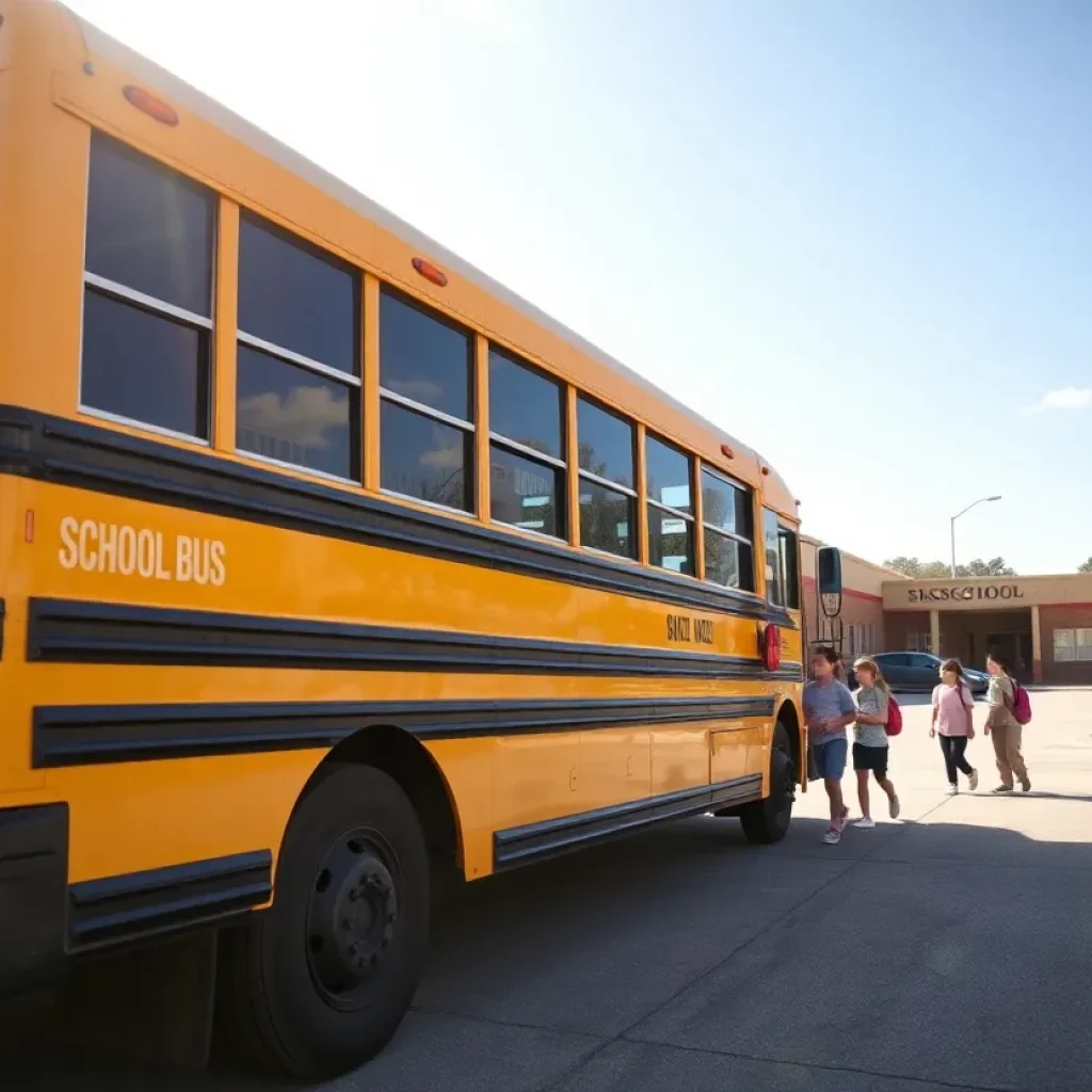 Students waiting outside for a late school bus under the sun